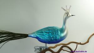 Glasvogel PFAU märchenblau , 9cm/30cm, ..1 Stück