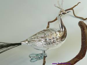 Glasvogel PFAU silber glanz , 9cm/30cm, ..1 Stück