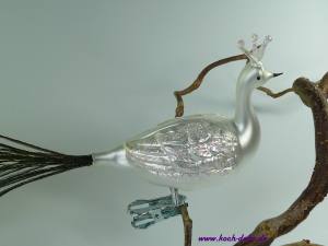 Glasvogel PFAU weiß matt , 9cm/30cm, ..1 Stück