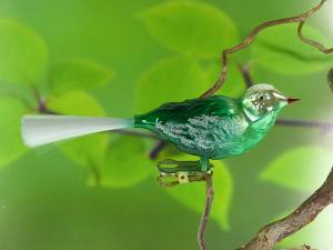 Glasvogel grün opal, mit Glasfaserschwanz , 8,5cm, ..1 Stück